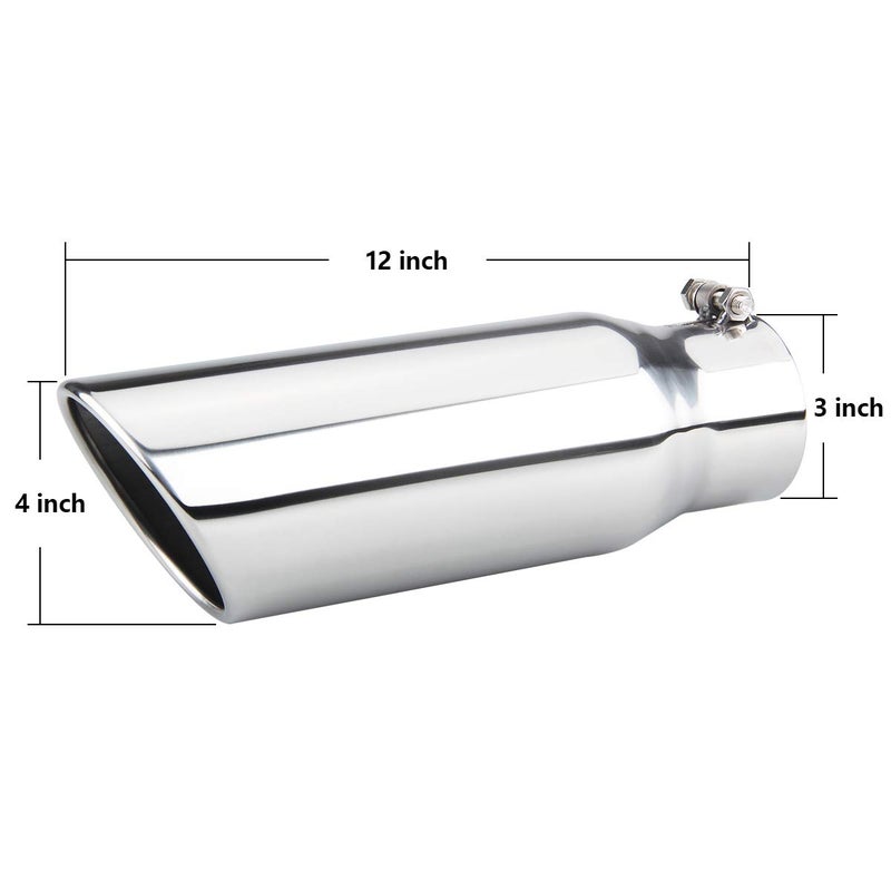 LCGP 3 Inch Inlet Exhaust Tip,3" x 4" x 12",Bolt On Stainless Steel Polished Diesel Exhaust Tailpipe Tip - Image 2